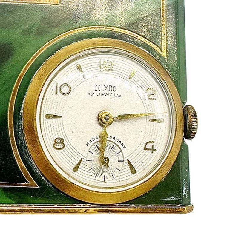 Mid Century German Green Marble German Brass Lighter w/ Watch by Eclydo - 15