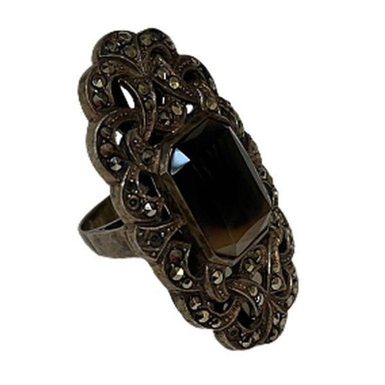 Ornate Sterling Silver and Marcasite Ring - 10