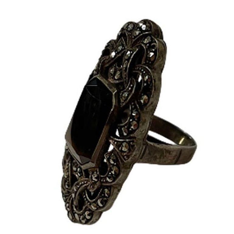 Ornate Sterling Silver and Marcasite Ring - 8