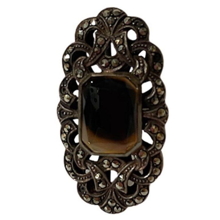 Ornate Sterling Silver and Marcasite Ring - 9