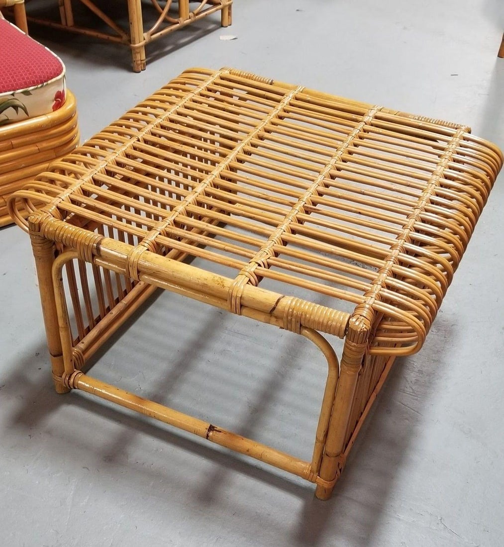 Restotrf Skeleton Italian Pencil Reed Rattan Ottoman, style of Frank Albini - 15