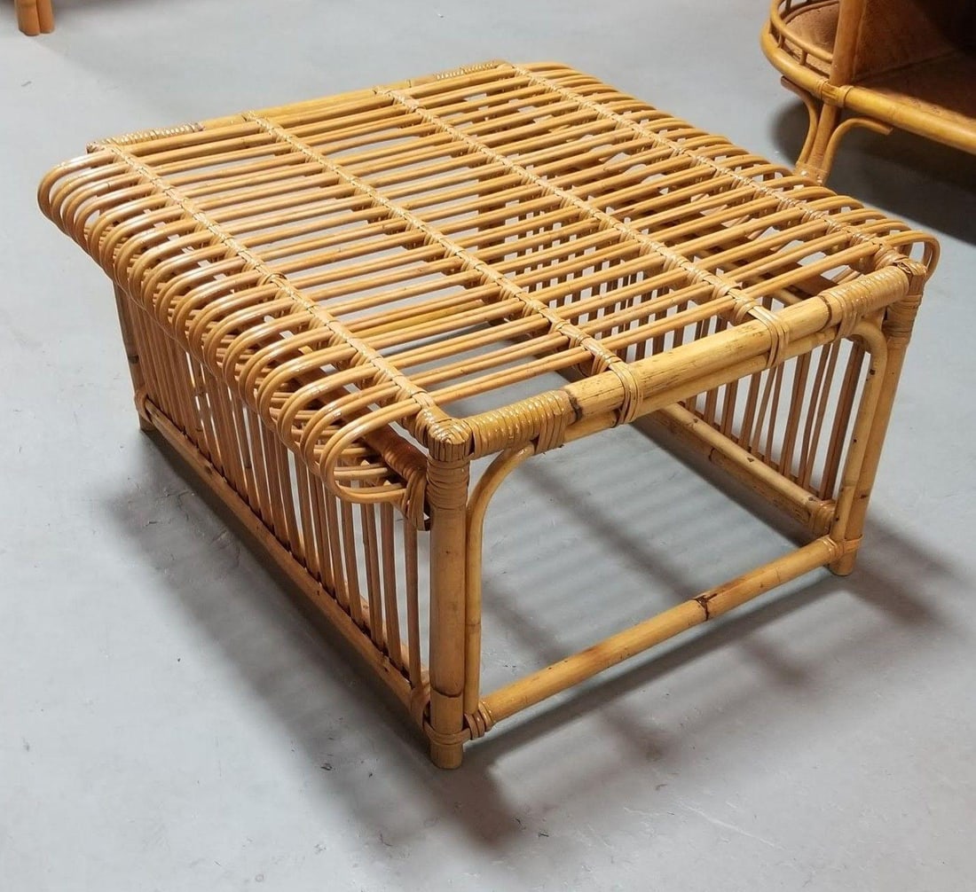 Restotrf Skeleton Italian Pencil Reed Rattan Ottoman, style of Frank Albini - 6