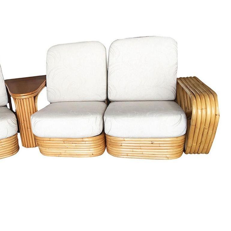 Restored 6-Strand Square Pretzel 3 Seat Rattan Corner Sofa W/ Side Table - 11