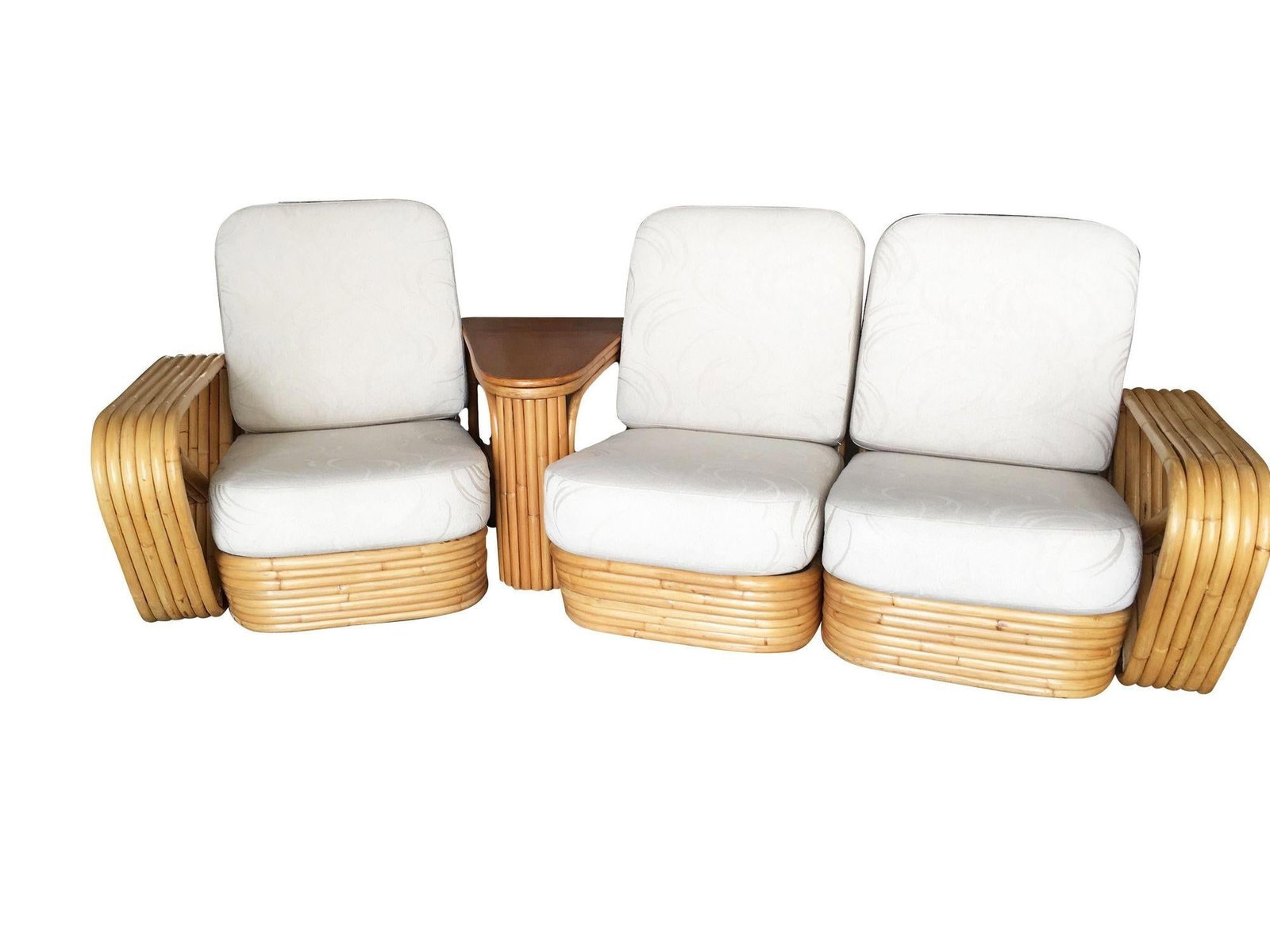 Restored 6-Strand Square Pretzel 3 Seat Rattan Corner Sofa W/ Side Table - 2