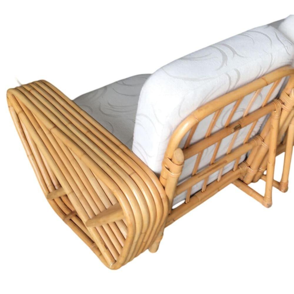 Restored 6-Strand Square Pretzel 3 Seat Rattan Corner Sofa W/ Side Table - 6