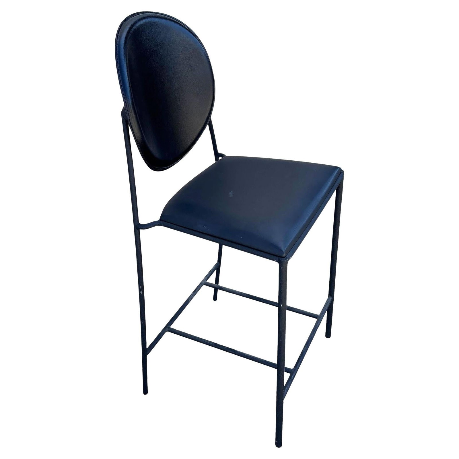 1990s Dakota Jackson Memphis style "Vik-Ter" Black Leather Barstool: Title: 1990s Dakota Jackson Memphis style "Vik-Ter" Black Leather Barstool Description: Memphis-style "Vik-Ter" red and black Counter Stool by Dakota Jackson. The stool comes with a red curved