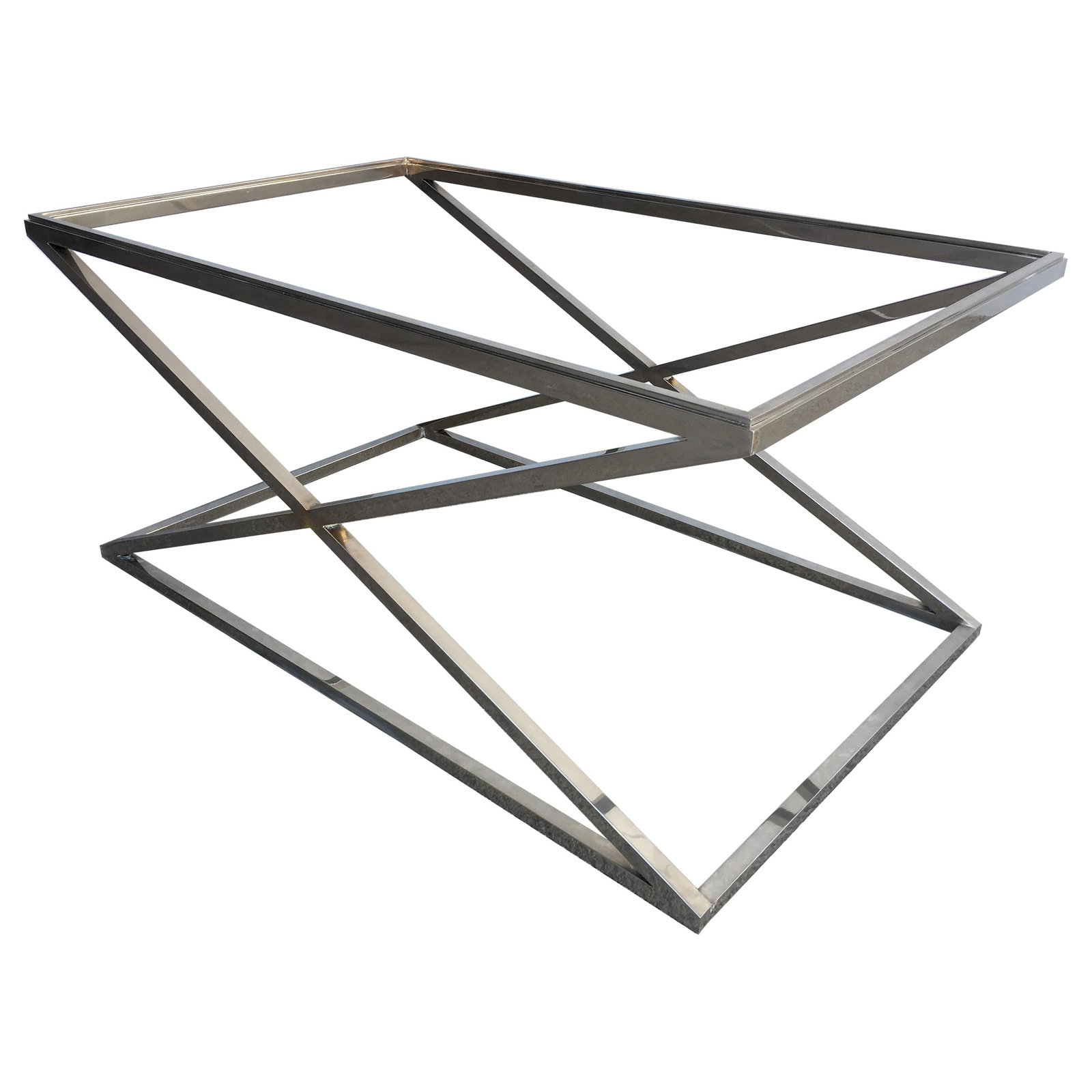 Granger Hertzog Attributed Chrome X Base Glass Top Coffee Table - 2
