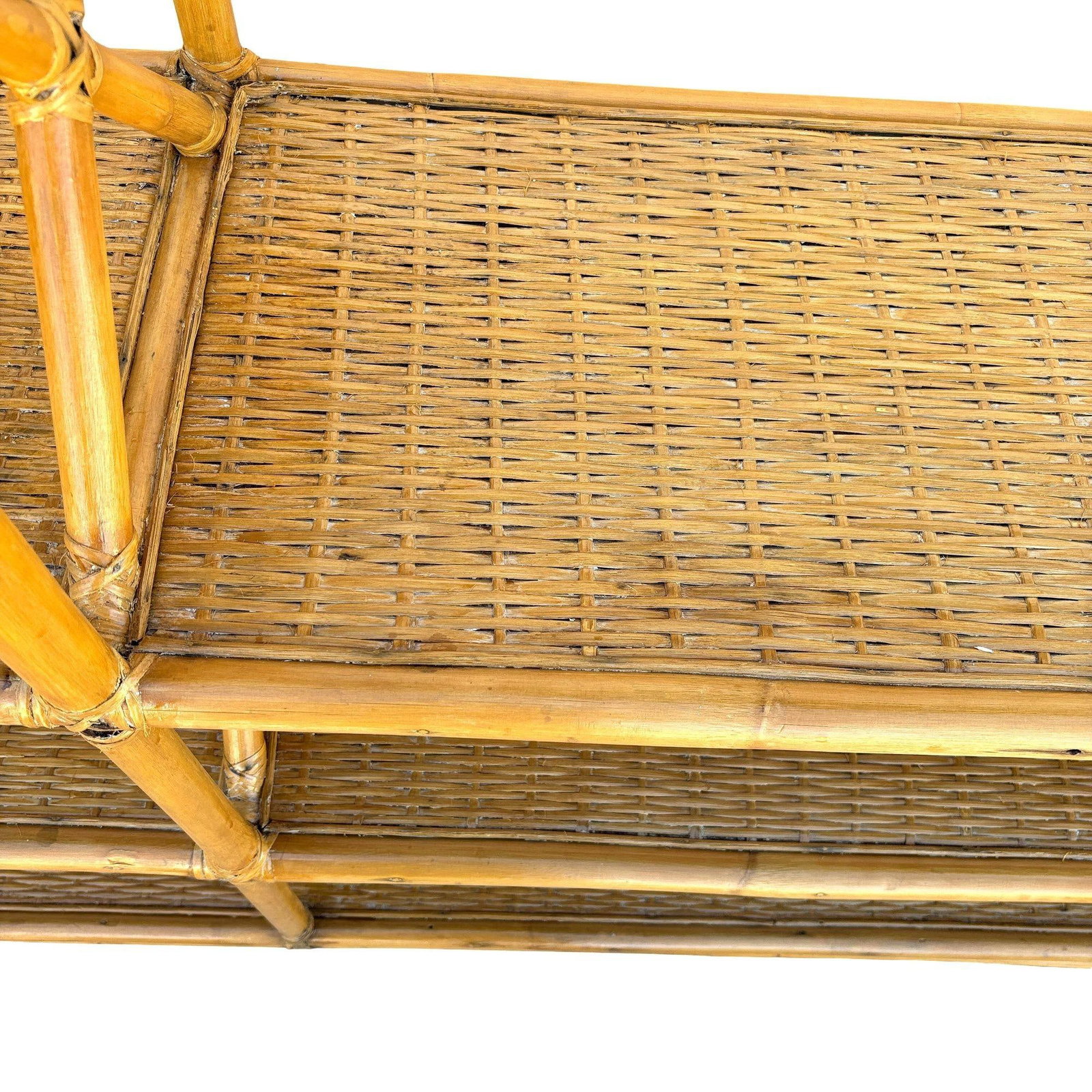 Restored Mid-century Rattan Ten-Tier Display Shelf Wall Etagere Unit w/ Cabinet - 18