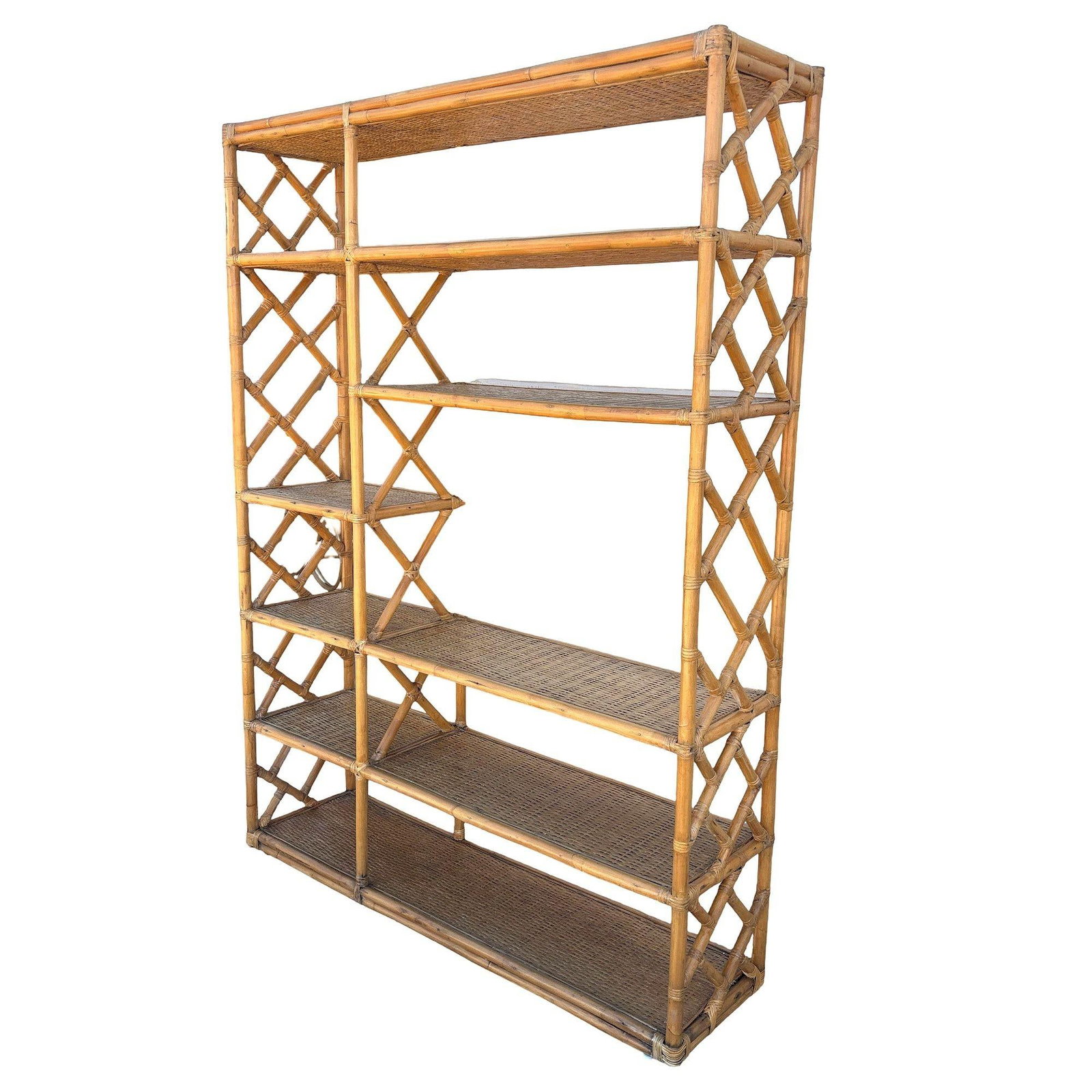 Restored Mid-century Rattan Ten-Tier Display Shelf Wall Etagere Unit w/ Cabinet - 3