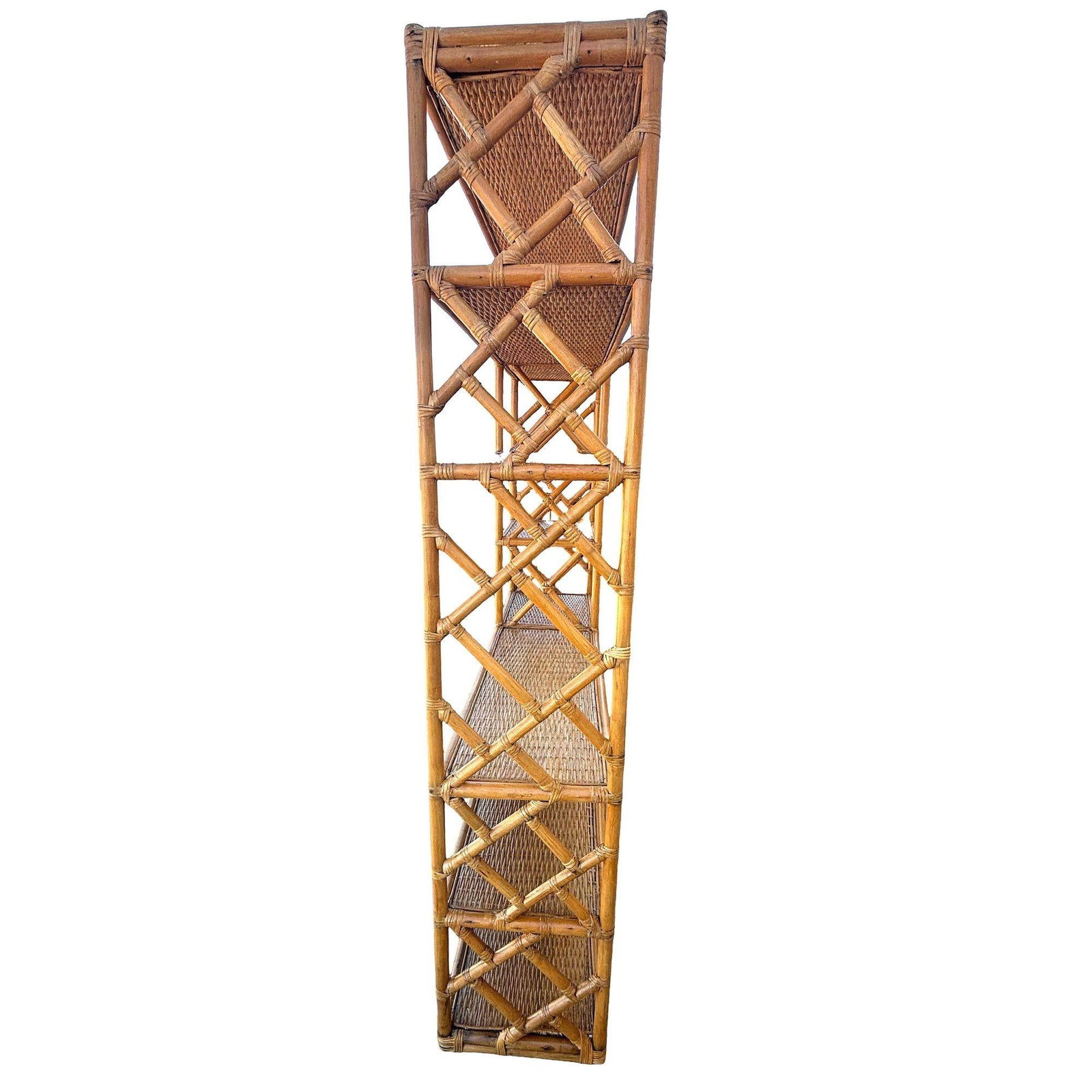 Restored Mid-century Rattan Ten-Tier Display Shelf Wall Etagere Unit w/ Cabinet - 4