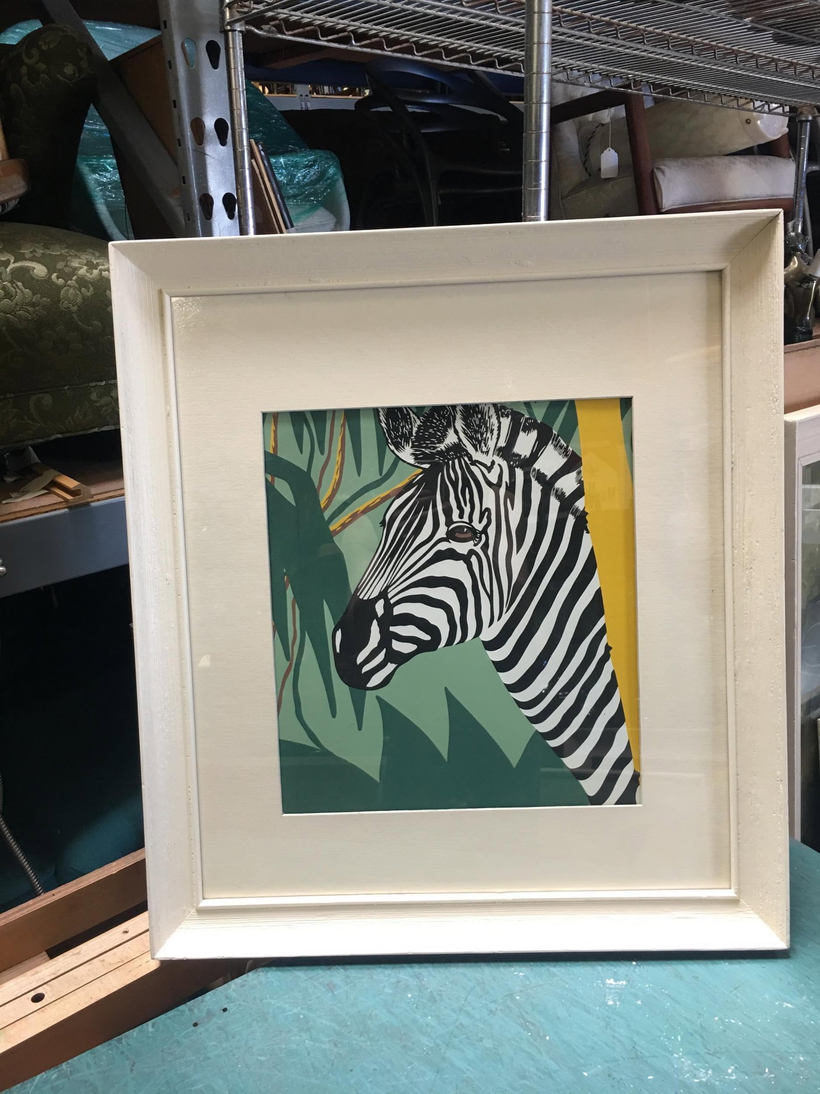 Post War Hawaiian Airbrush Zebra in Original Frame w/ large Mat, Pair - 5