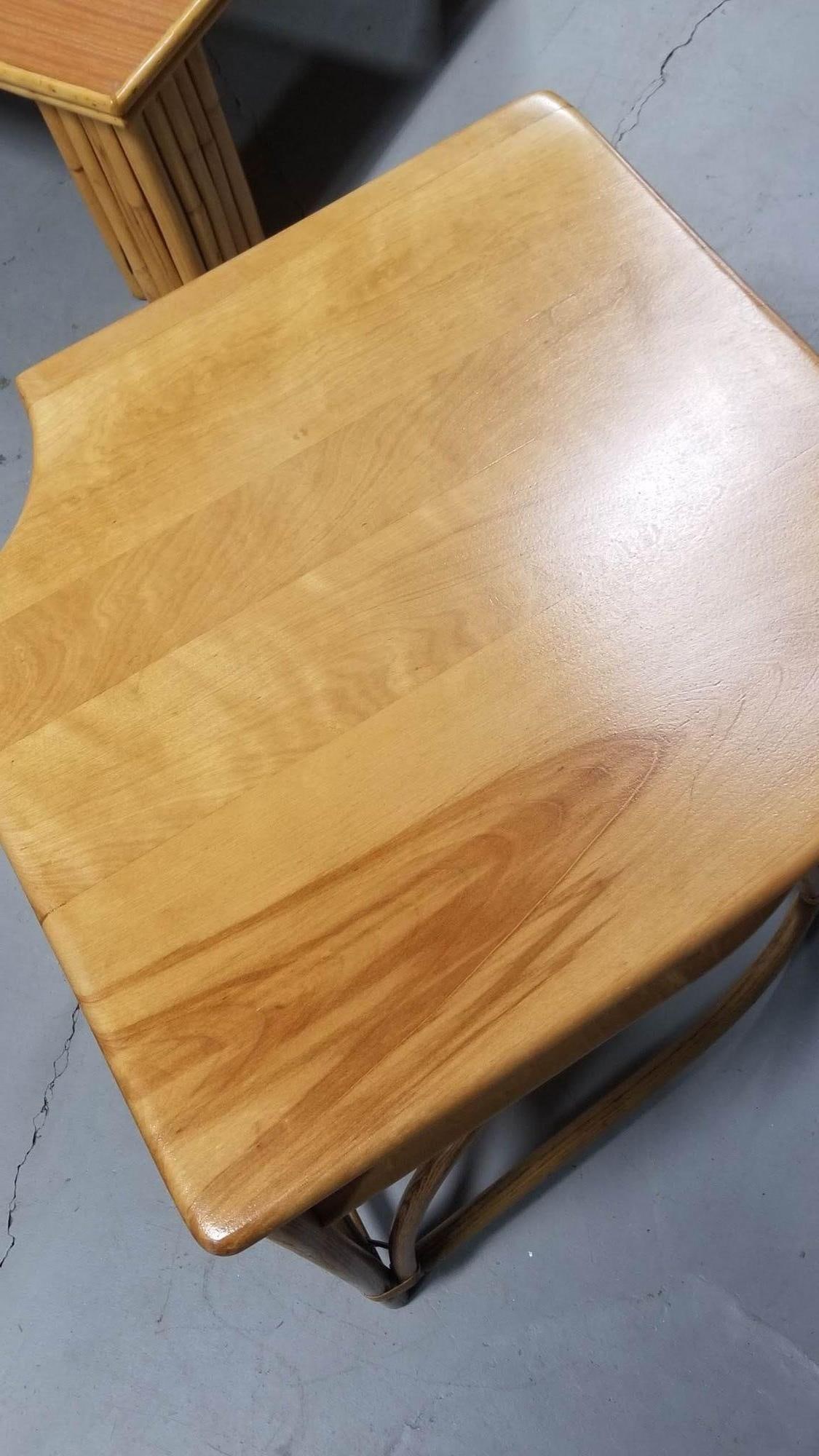Restored Mid Century Maple and Faux Rattan Corner Table by Heywood Wakefield - 13