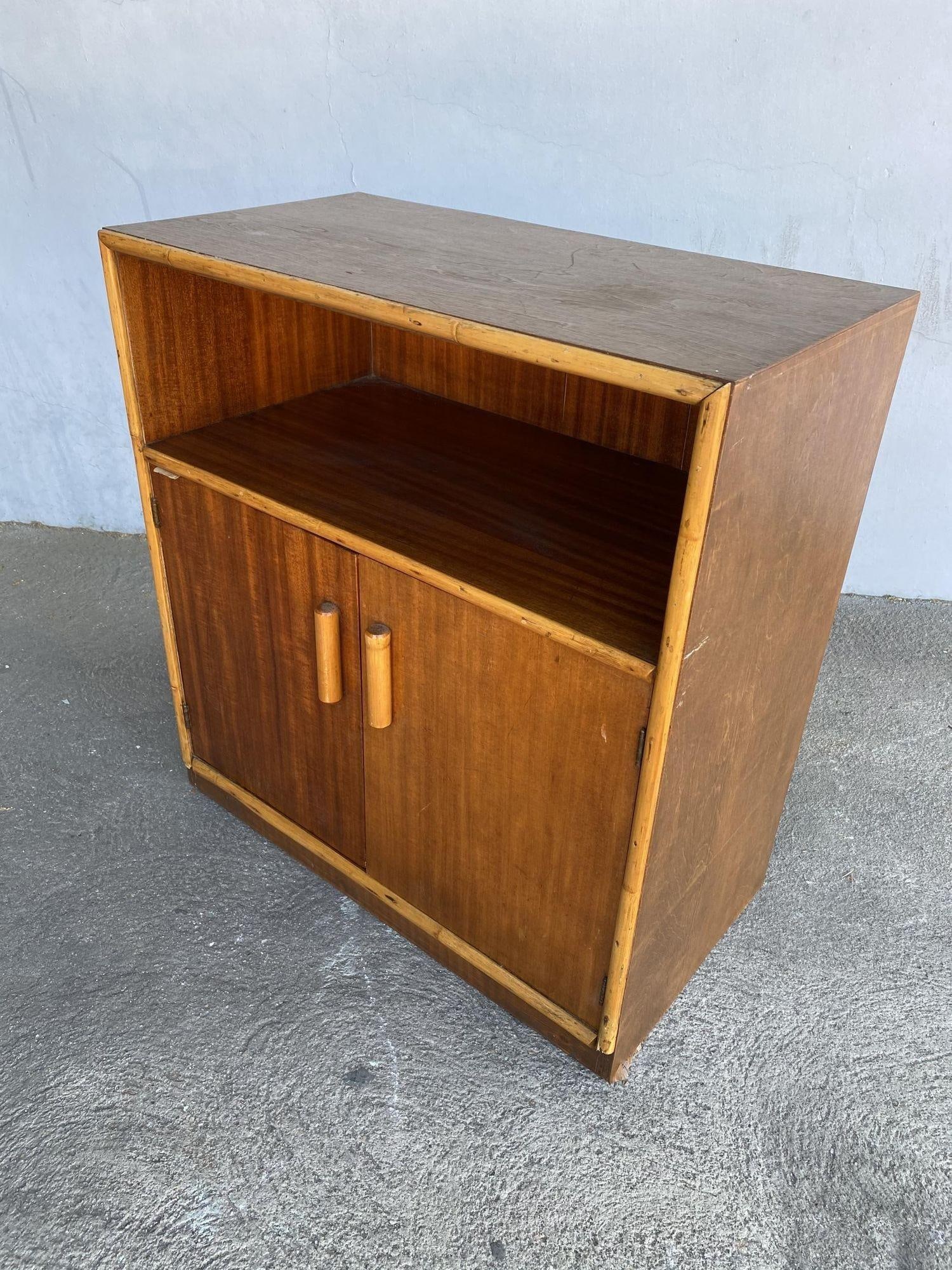 Restored Mahogany & Rattan Cabinet W/ Cubby Space - 2