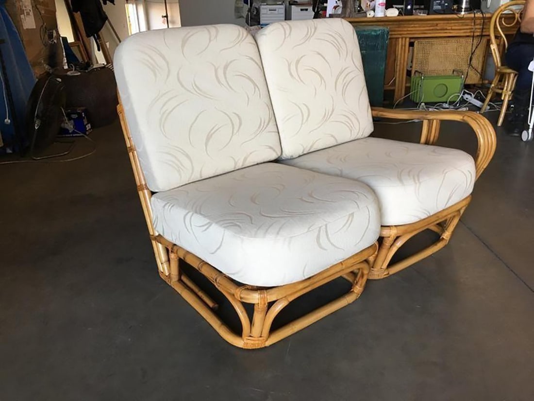 Restored 4-Strand Square Pretzel "S" Arm Rattan Sofa W/ 2 Tier Table - 16