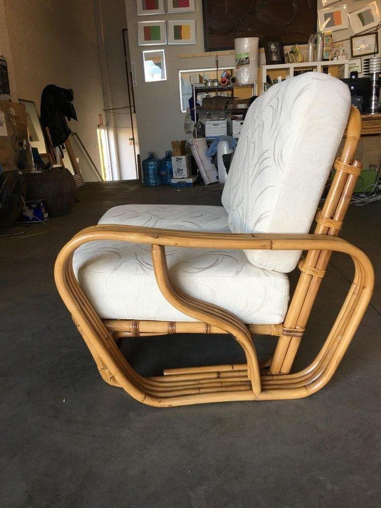 Restored 4-Strand Square Pretzel "S" Arm Rattan Sofa W/ 2 Tier Table - 19