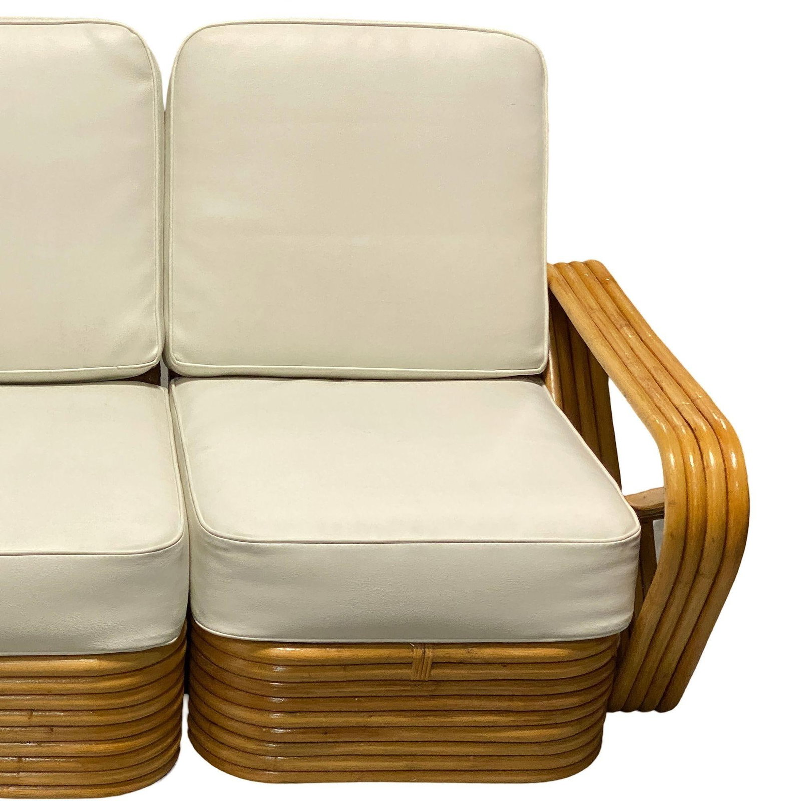 Restored Frankl Style Four-Strand Square Pretzel Rattan Sectional Settee - 12