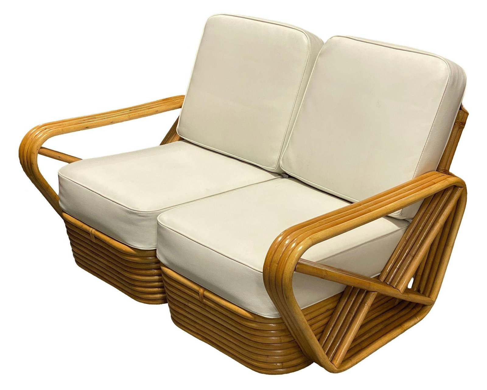 Restored Frankl Style Four-Strand Square Pretzel Rattan Sectional Settee - 9