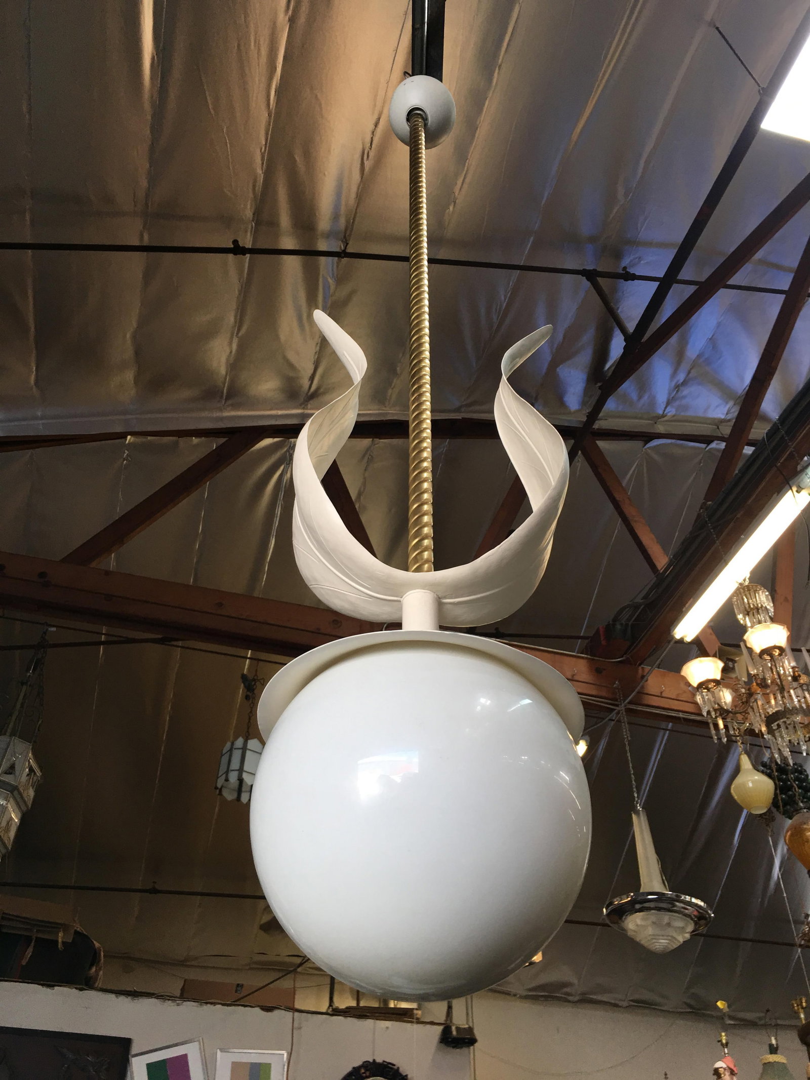 Art Deco Grand Hollywood Theater Palm Leaf Ceiling Pendant - 14