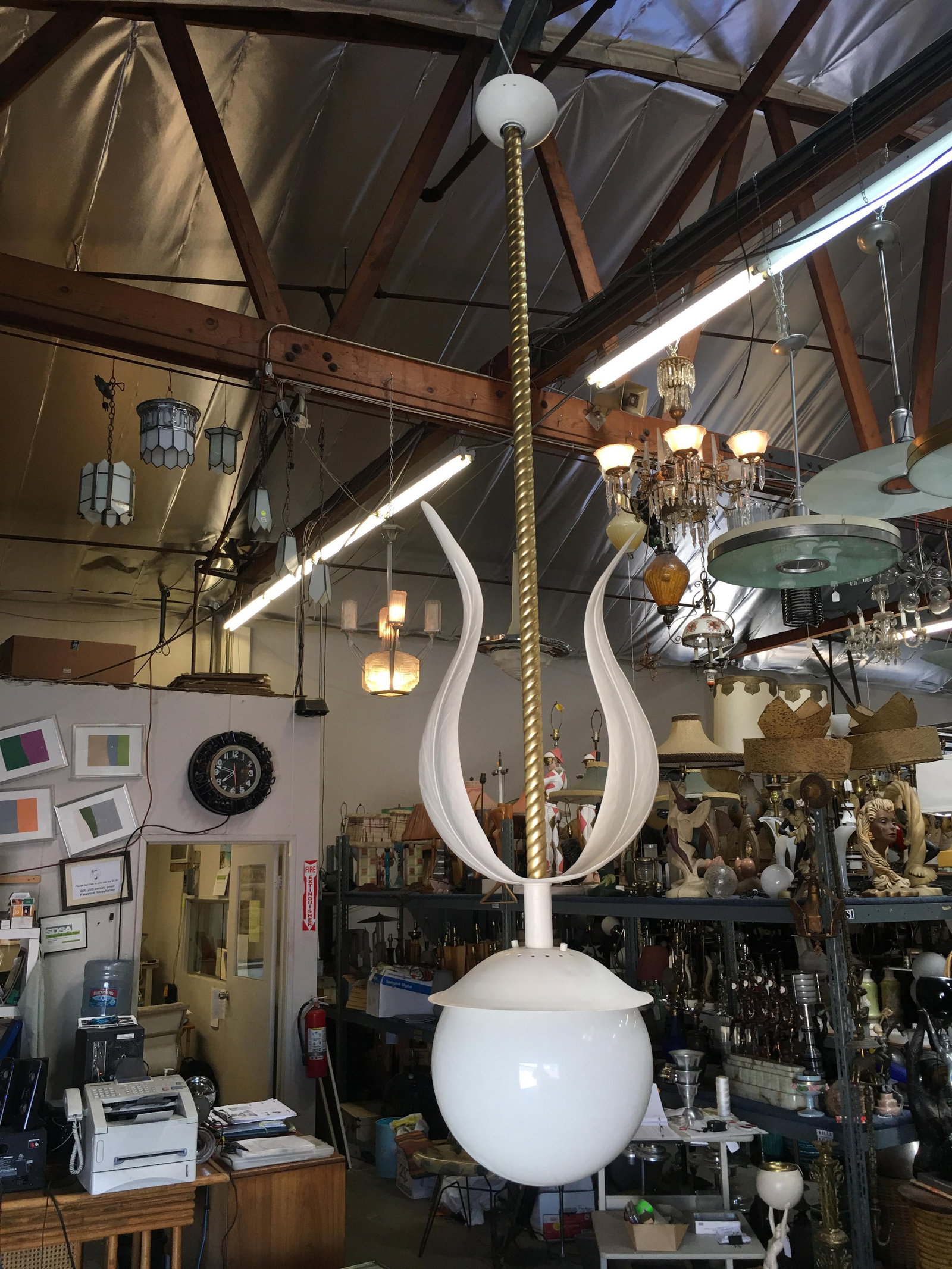 Art Deco Grand Hollywood Theater Palm Leaf Ceiling Pendant - 3