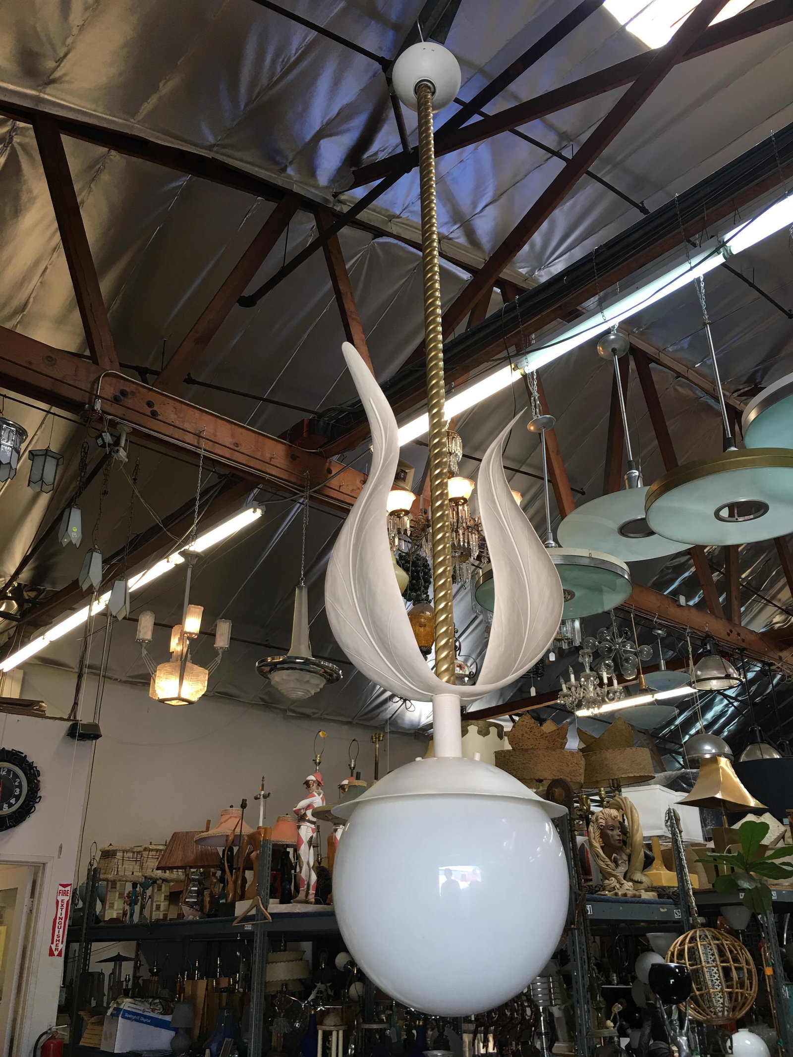 Art Deco Grand Hollywood Theater Palm Leaf Ceiling Pendant - 6