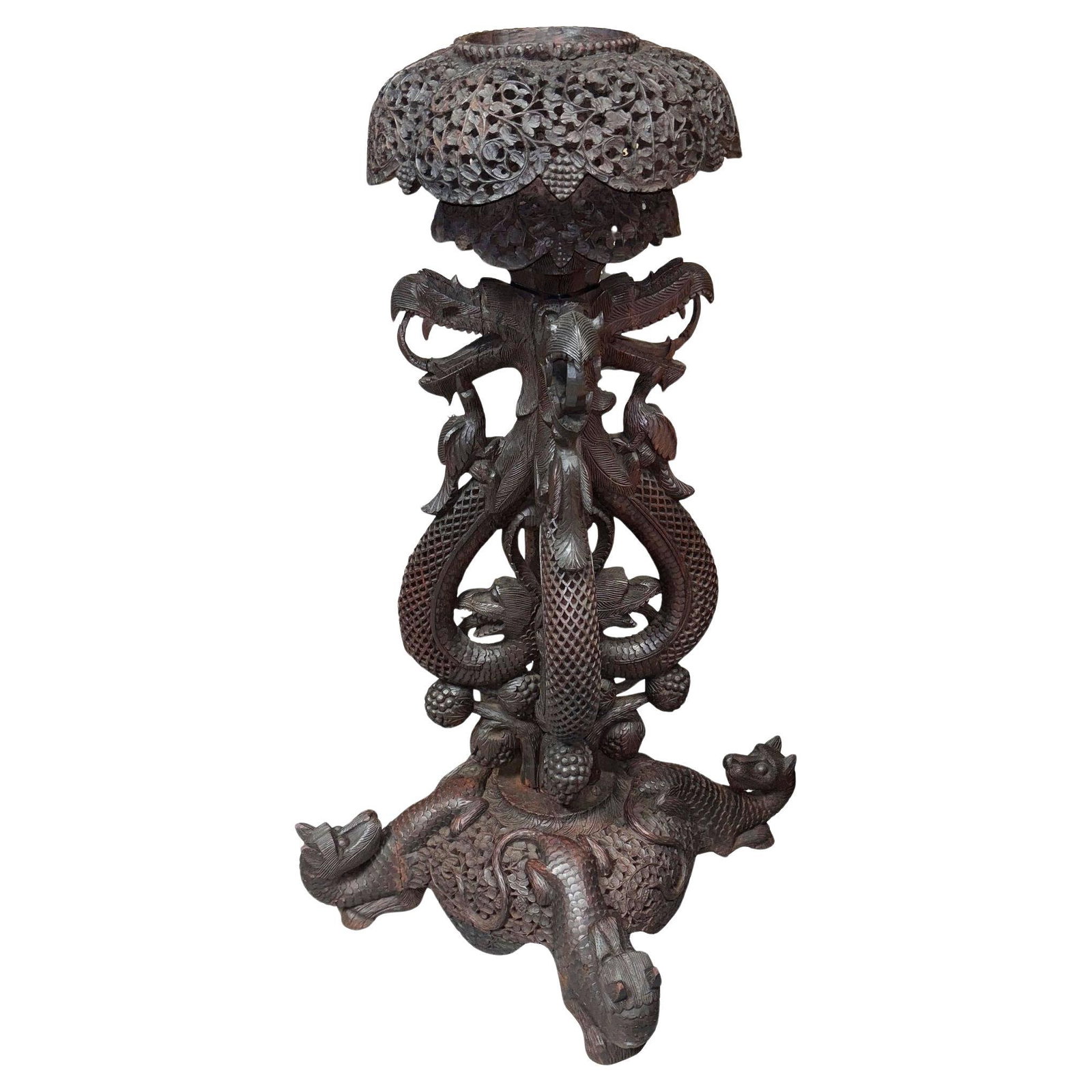Anglo Indian Bombay Carved Serpent Wooden Blackwood Plant Stand - 18
