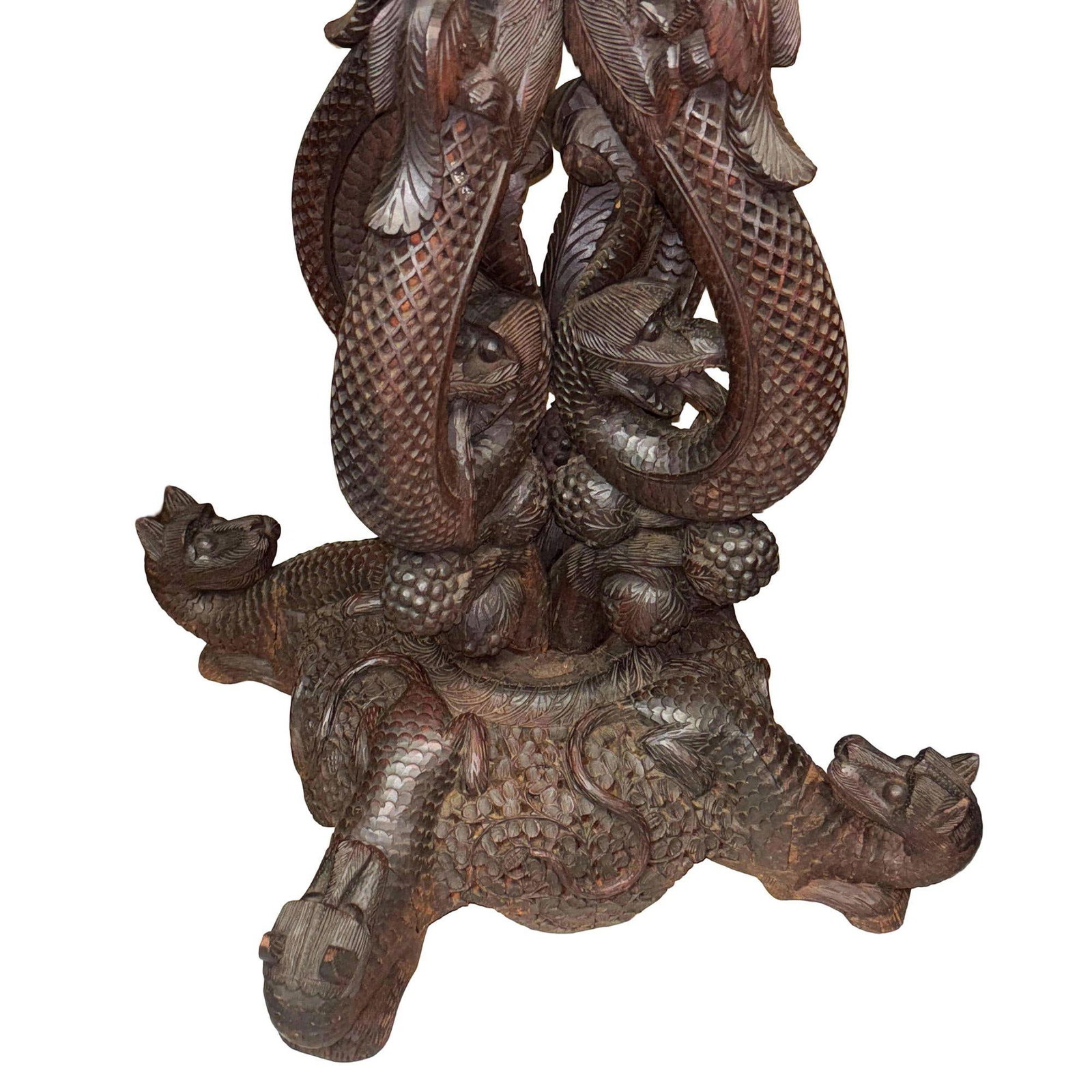 Anglo Indian Bombay Carved Serpent Wooden Blackwood Plant Stand - 4