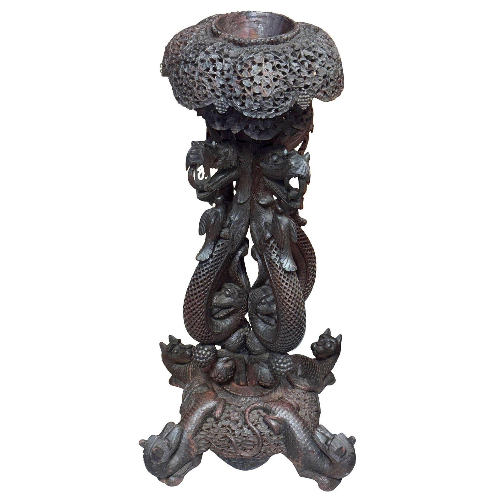 Anglo Indian Bombay Carved Serpent Wooden Blackwood Plant Stand - 8