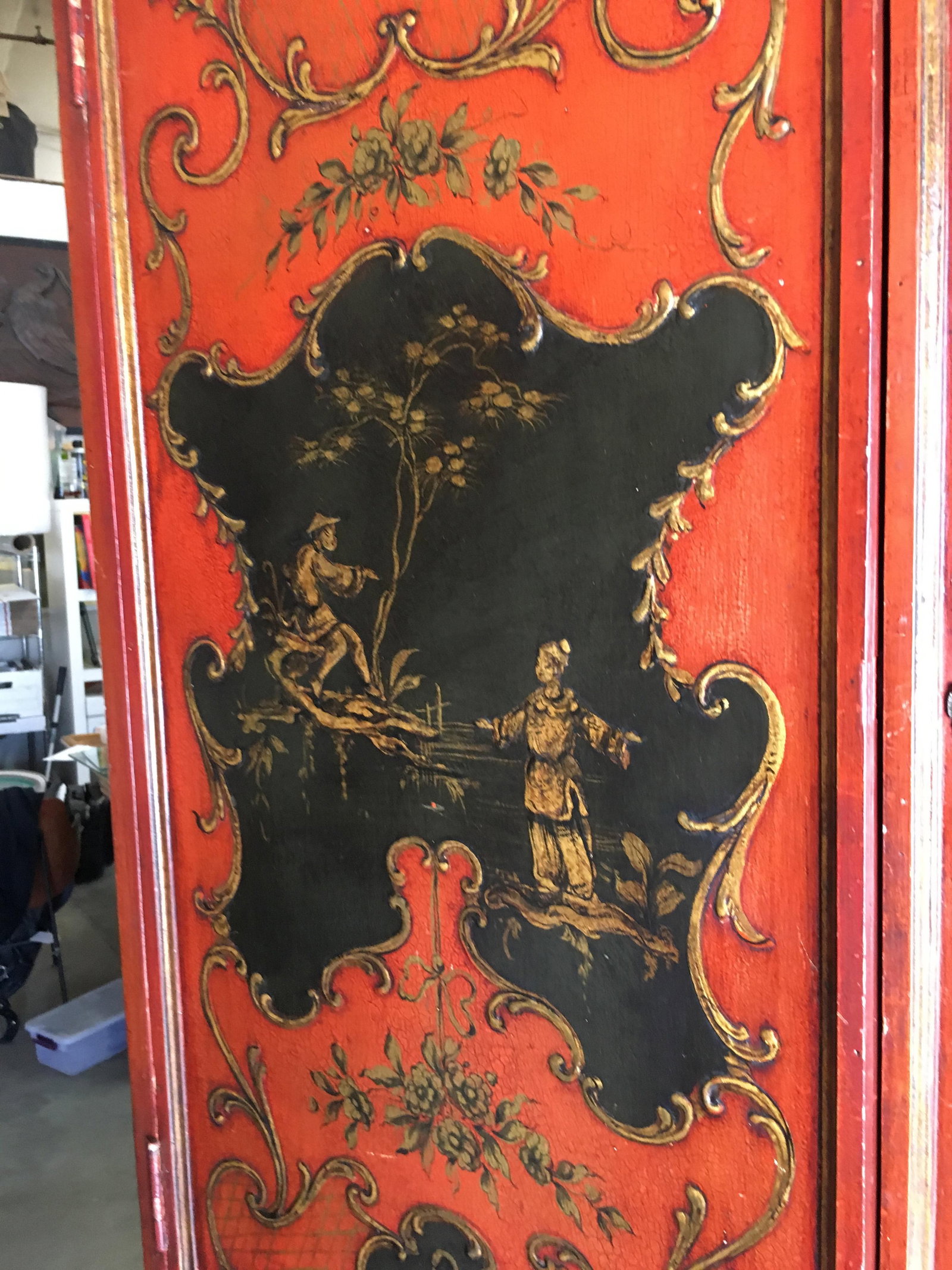 Hollywood Regency Secretary Desk Secretaire Bookcase w/ Chinese Motif - 11