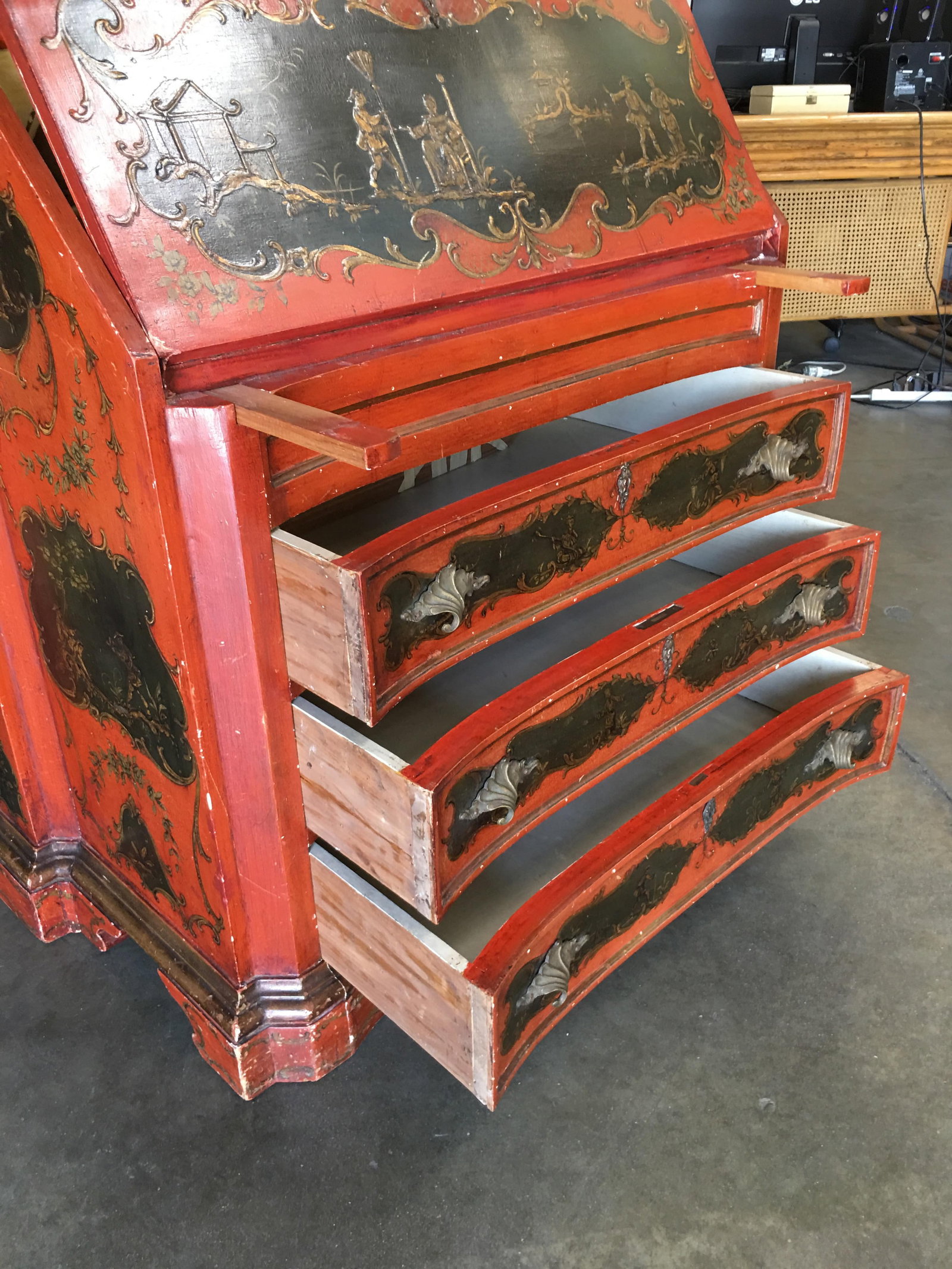Hollywood Regency Secretary Desk Secretaire Bookcase w/ Chinese Motif - 16