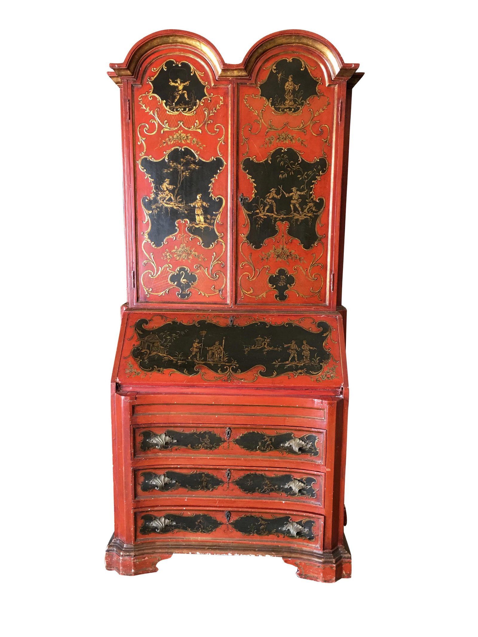 Hollywood Regency Secretary Desk Secretaire Bookcase w/ Chinese Motif - 18