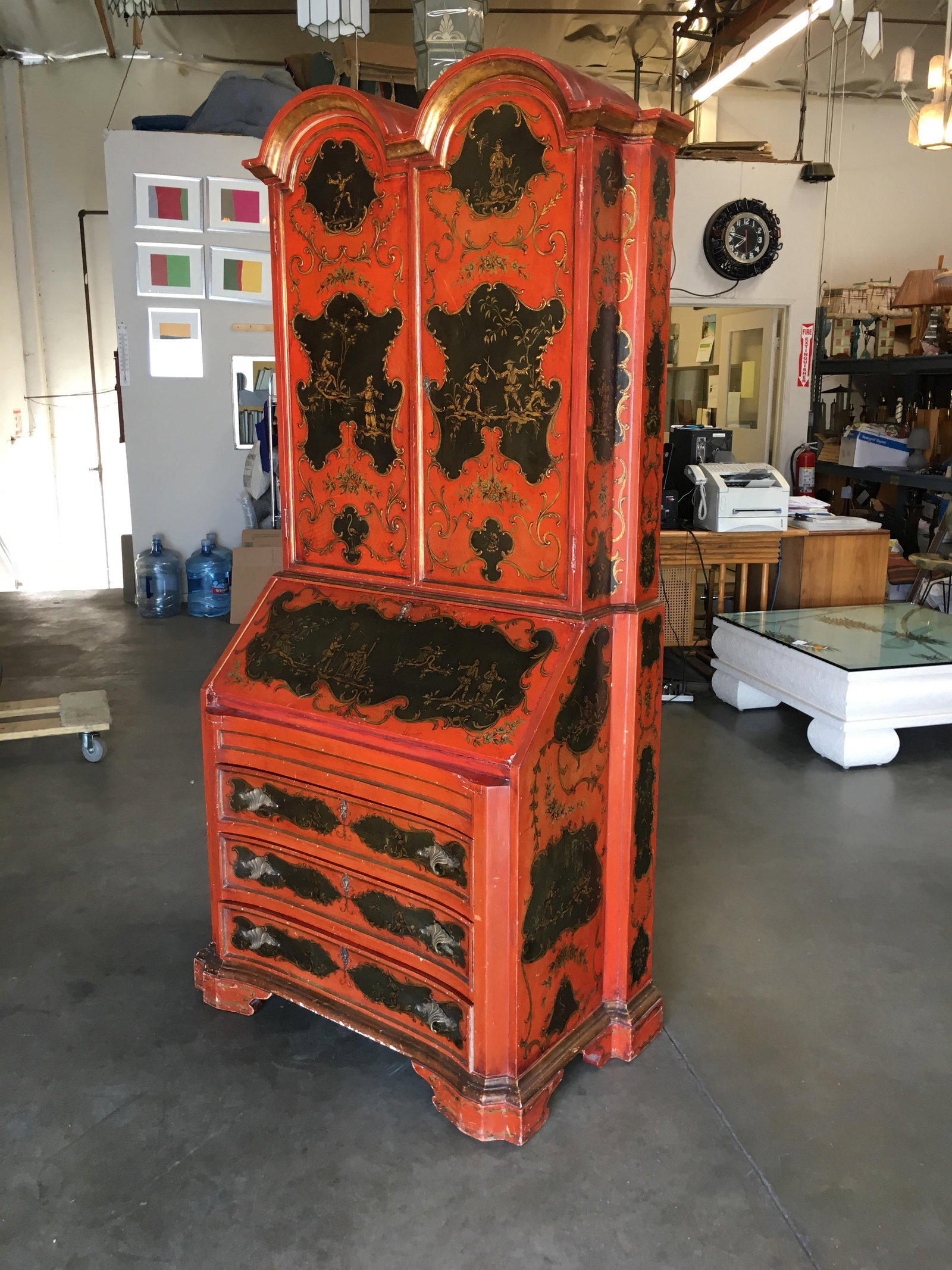 Hollywood Regency Secretary Desk Secretaire Bookcase w/ Chinese Motif - 20