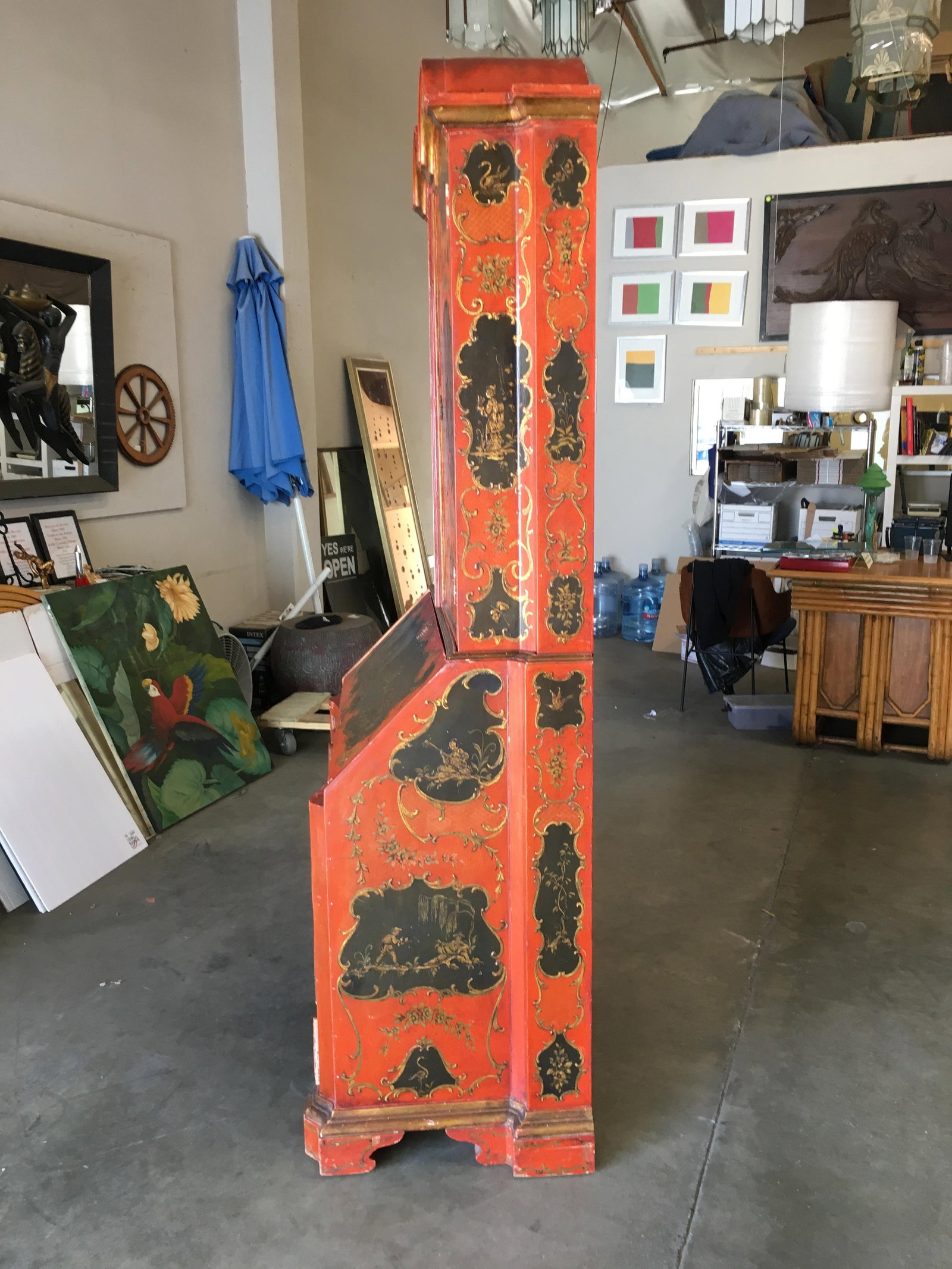 Hollywood Regency Secretary Desk Secretaire Bookcase w/ Chinese Motif - 5