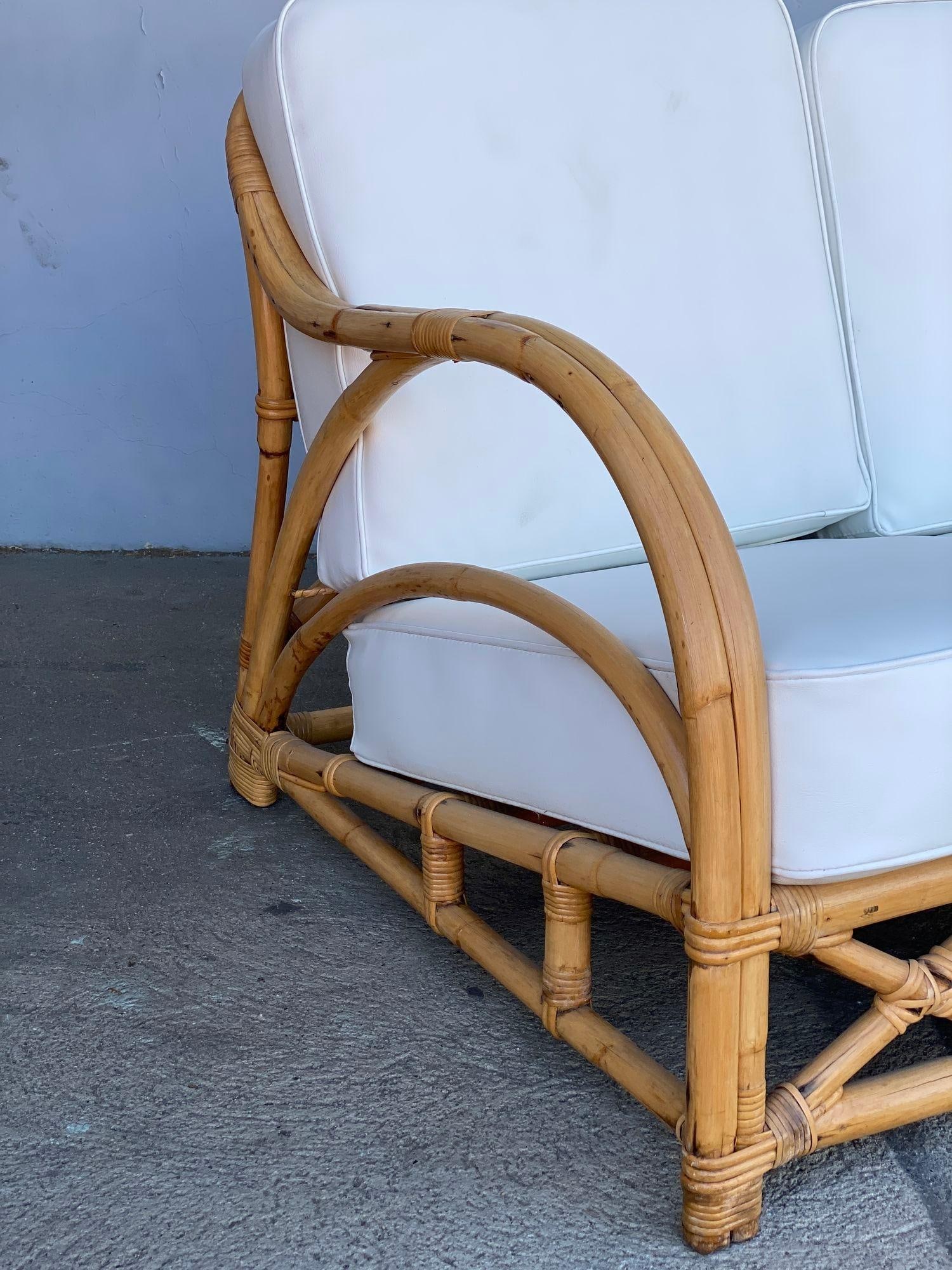 Rare Restored "1940s Transition" Rattan Sofa and Lounge Chair Living Room Set - 13