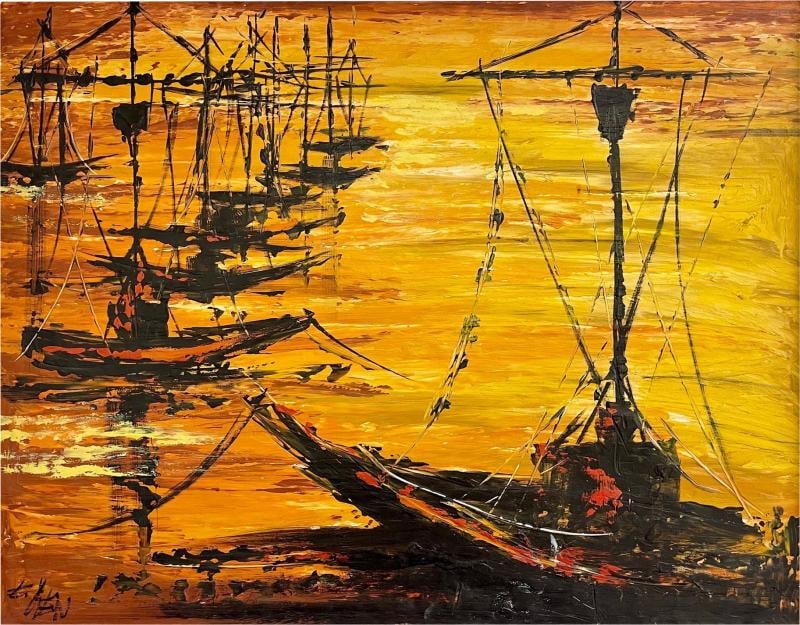 Palette Knife Oil Painting of Fishing Boats (1 of 12)