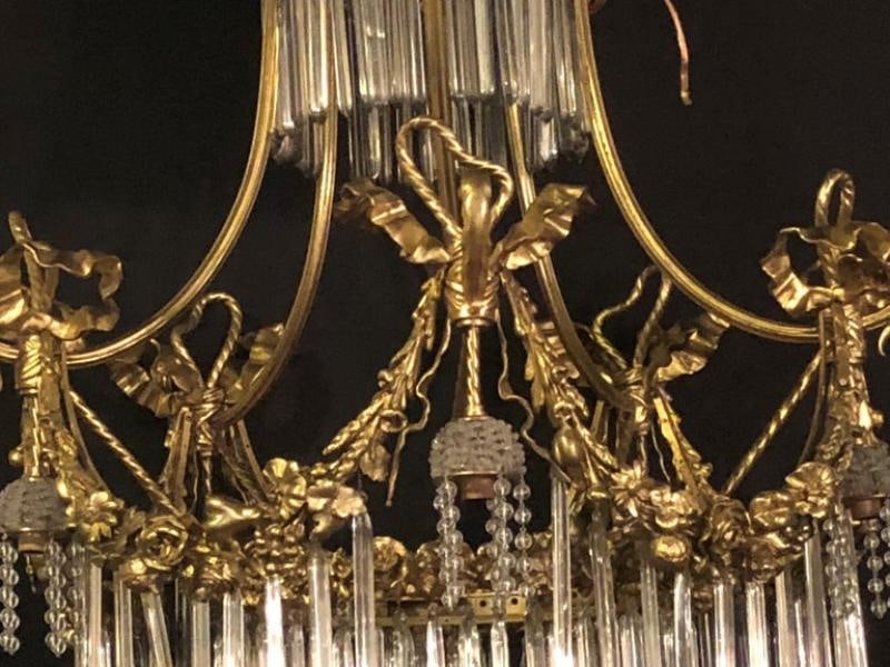 Louis XVI Style Russian Neoclassical Doré Bronze and Crystal Chandelier - 2