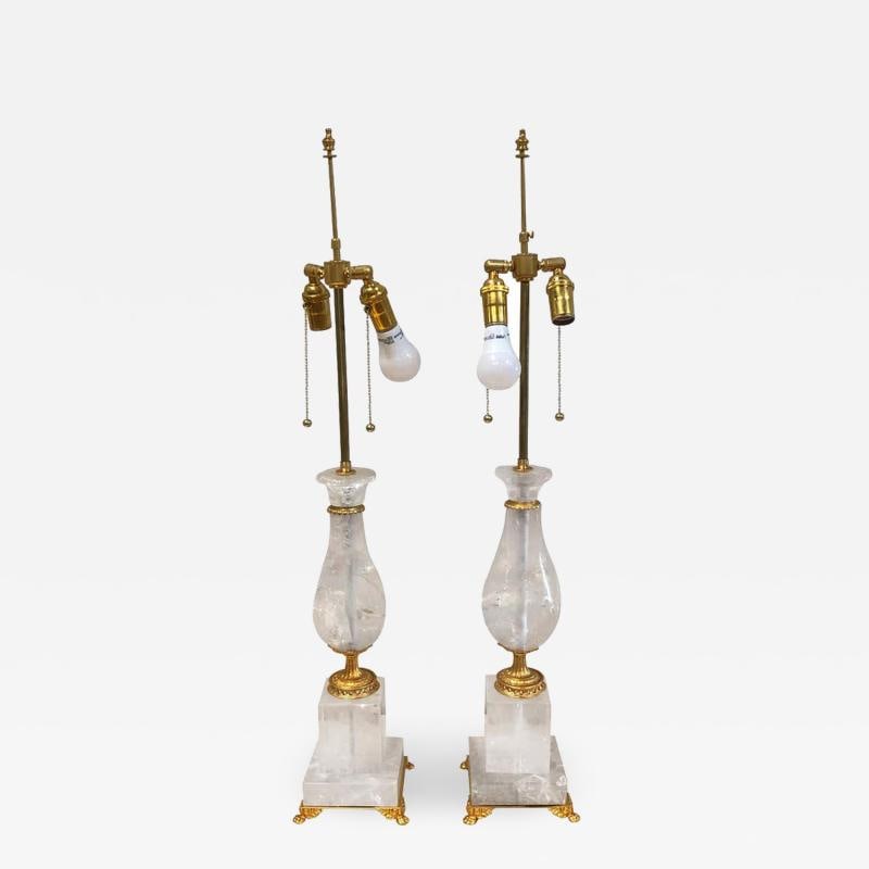 Pair of Art Deco Style Large Rock Crystal and Brass Urn on Base Form Table Lamps (1 of 12)
