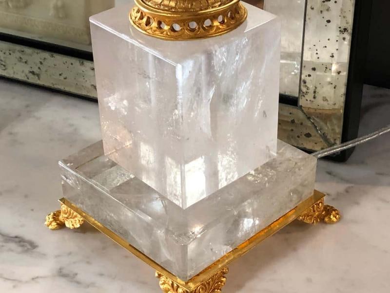 Pair of Art Deco Style Large Rock Crystal and Brass Urn on Base Form Table Lamps - 7