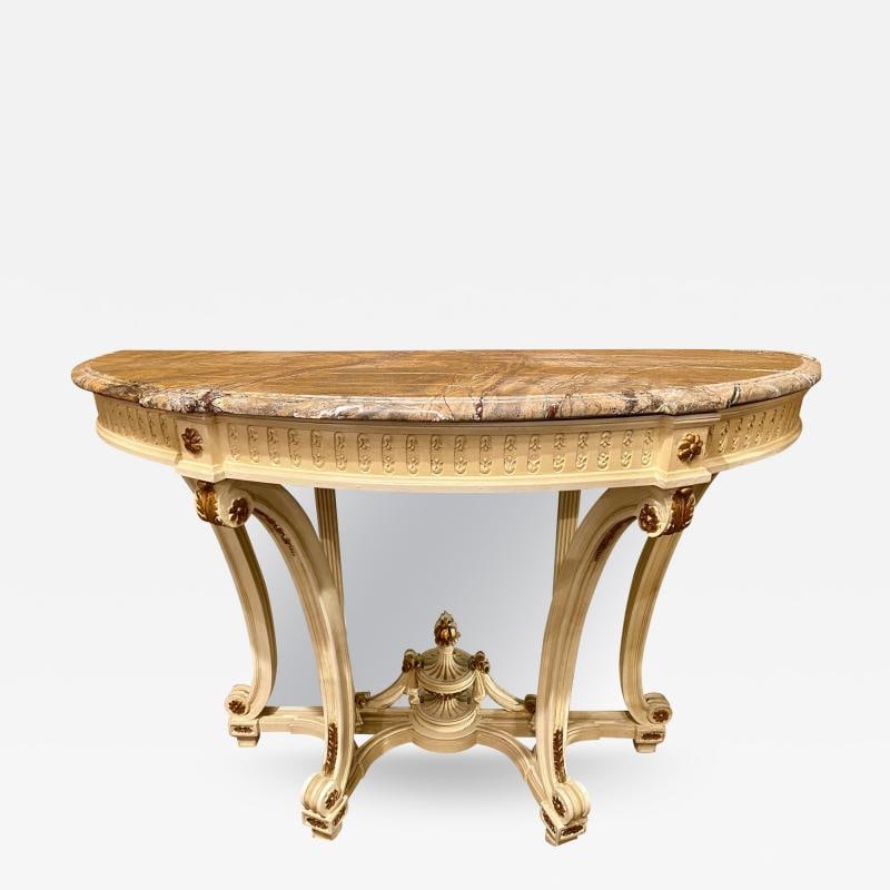 Demilune Console Hollywood Regency Style Marble-Top with Beveled Mirror Back (1 of 11)
