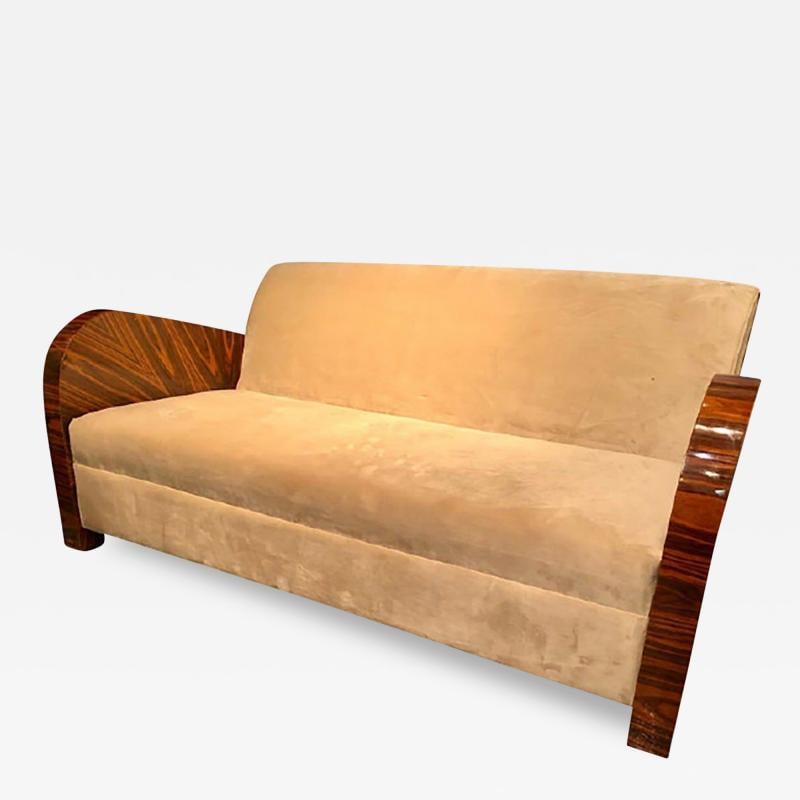 French Art Deco Style Rosewood Sofa/Couch Lacquered Rosewood Velour Upholstery (1 of 11)