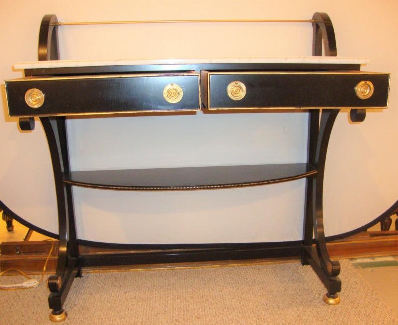 Ebonized Marble-Top Server or Sofa Table Attributed to Jansen - 2