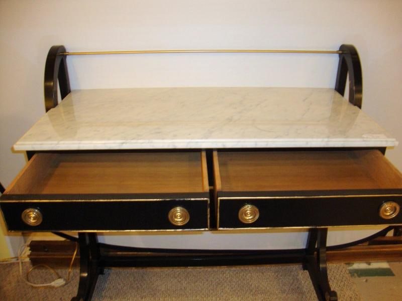 Ebonized Marble-Top Server or Sofa Table Attributed to Jansen - 3