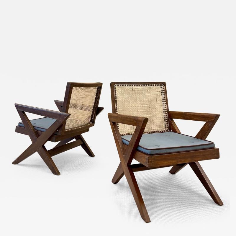 Pair of Pierre Jeanneret 'X', Armchair, Mid Century Modern, Teak, Cane, 1950s (1 of 12)