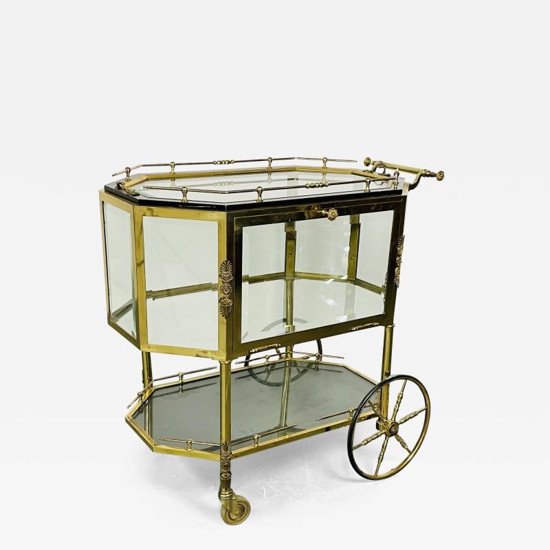 Hollywood Regency Beveled Glass, Bronze and Brass Tea Wagon or Serving Cart (1 of 11)