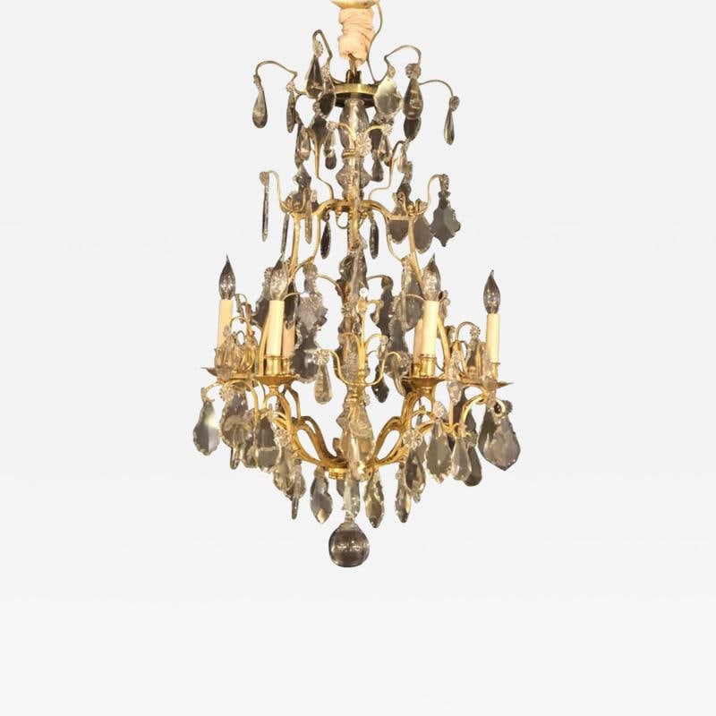 French Six-Light Cut Crystal and Brass Chandelier Newly Wired (1 of 6)