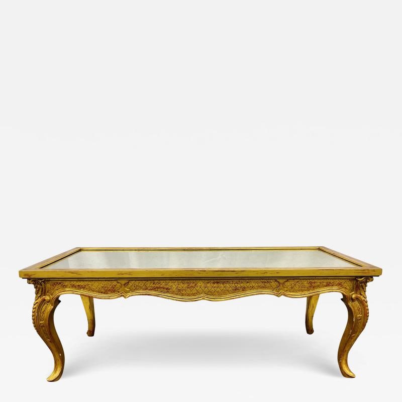 Petite Hollywood Regency Style Coffee Table, Giltwood Base, Antiqued Mirror Top (1 of 12)