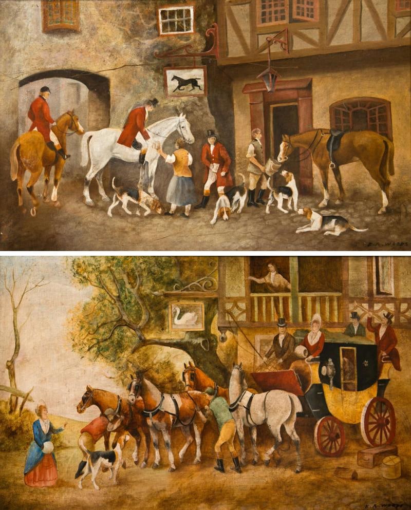 Pair of Equestrian Paintings Signed E.R. Woods (1 of 7)