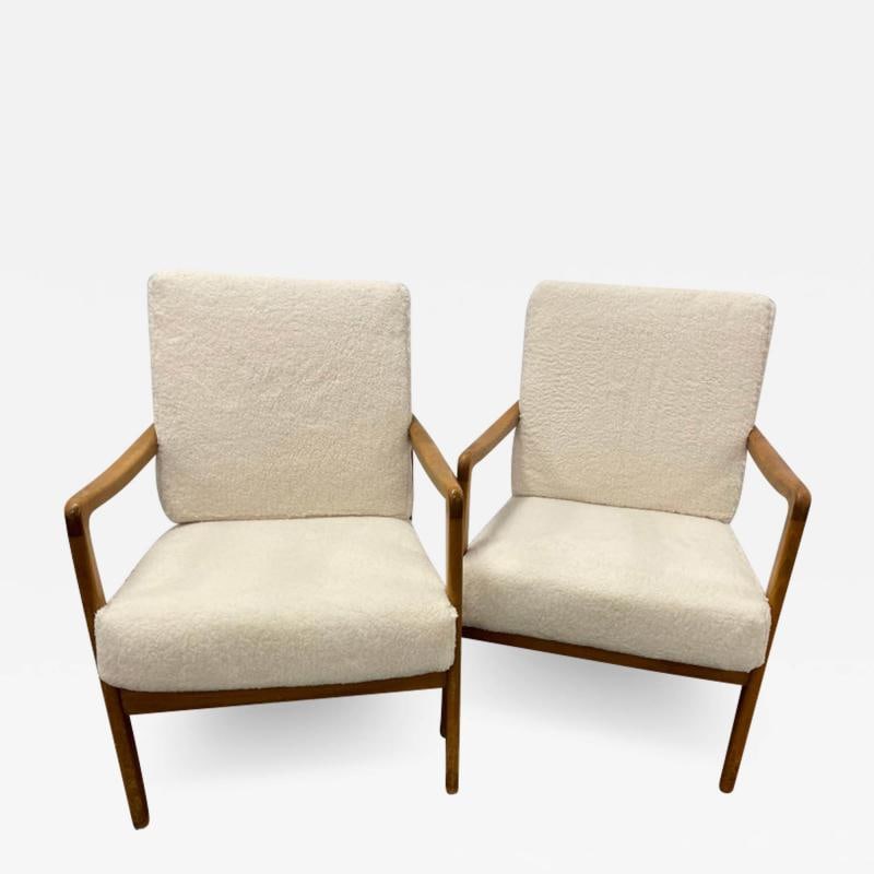 France and Daverkosen Teak Armchairs, Mid-Century Modern in Sherpa Style Fabric (1 of 12)