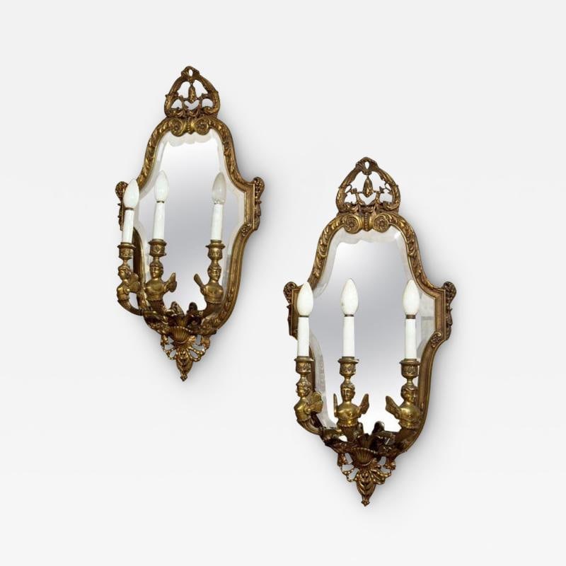 Pair Neoclassical Style Wall Sconces Bronze Three Arm Light with Fairy Figures (1 of 11)