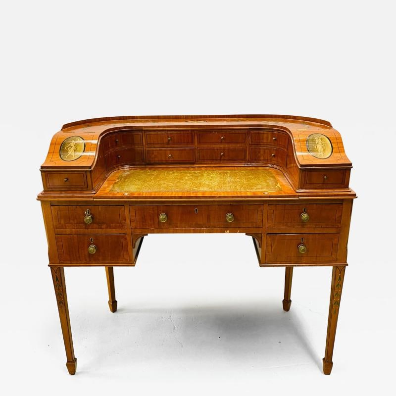 Adams Edwardian Inlaid Carlton House Desk, Hand Painted, Satinwood, A. Kaufman (1 of 12)
