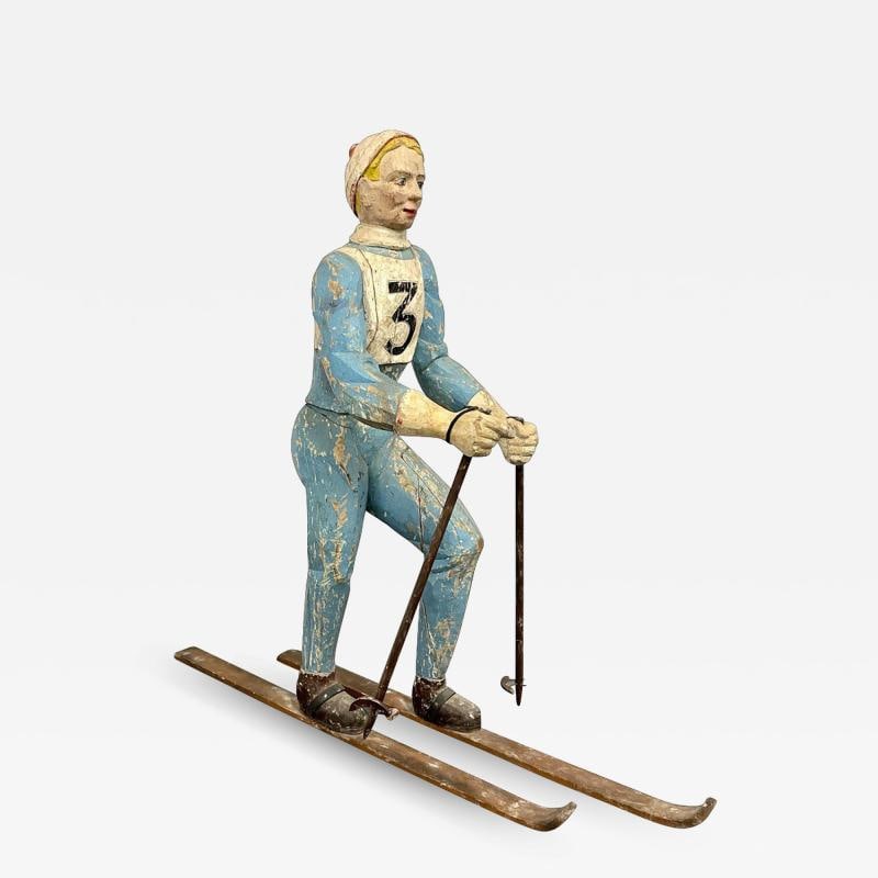 19th/20th C. American Wood Lifesize Figure, Skier, Original Paint, Olympian (1 of 12)